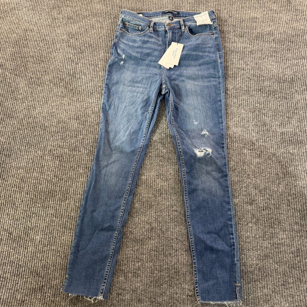 Calvin Klein Women Super High Rise Skinny Jeans 6/28 Blue Distressed Raw Hem